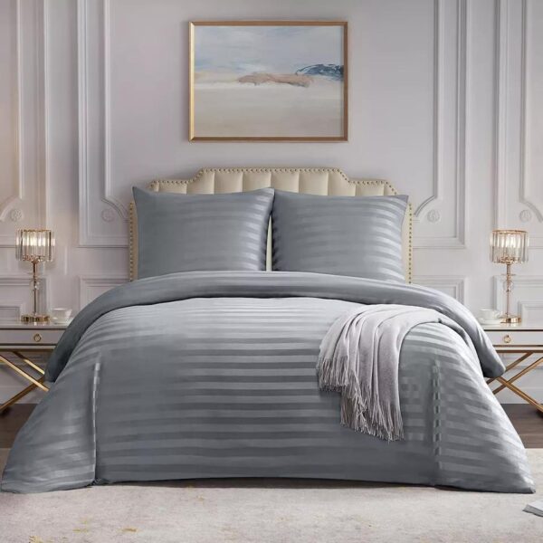 Ultra-Soft Satin Stripe Duvet Cover Set - Duvet Microfiber Bedding Set, 3-Piece Bedding for All Sizes in Versatile Colors - Image 3