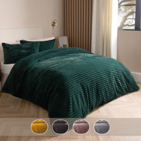 Luxury Chunky Ribbed Cord Duvet Cover Set Fleece Extra Warm Fluffy Corduroy Duvet Cover Bedding Set with Pillowcases Cozy Sleeping Experience