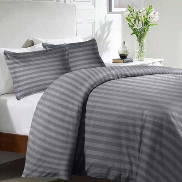 Ultra-Soft Satin Stripe Duvet Cover Set - Duvet Microfiber Bedding Set, 3-Piece Bedding for All Sizes in Versatile Colors - Image 4