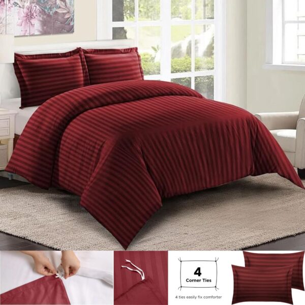 Ultra-Soft Microfiber Satin Stripe Duvet Cover Set with Pillow case - Hotel Quality Bedding in Different Sizes - Single, Double, King, Super King UK Size