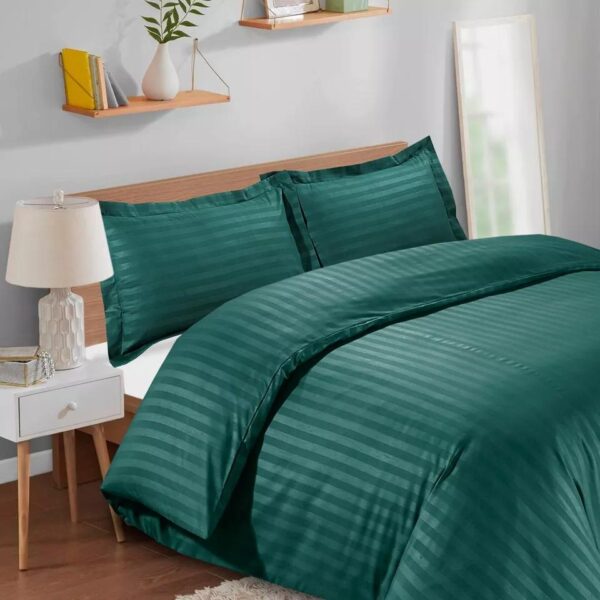 Microfiber Satin Stripe Duvet Cover set with Pillow case, Hotel Quality Luxurious Bedding in Different Size - Single, Double, King, Super King UK Size - Image 4