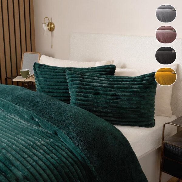 Luxury Chunky Ribbed Cord Duvet Cover Set Fleece Extra Warm Fluffy Corduroy Duvet Cover Bedding Set with Pillowcases Cozy Sleeping Experience - Image 2