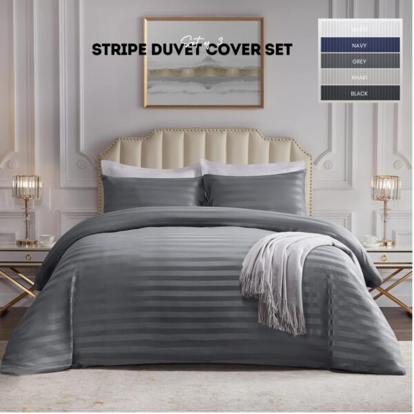 Ultra-Soft Satin Stripe Duvet Cover Set - Duvet Microfiber Bedding Set, 3-Piece Bedding for All Sizes in Versatile Colors