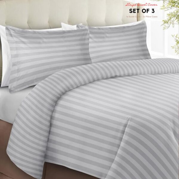 Satin Stripe Duvet Cover Bedding Set Single Double King Size With Pillowcases Soft Breathable & Washable Duvet Cover Bedding Accessories