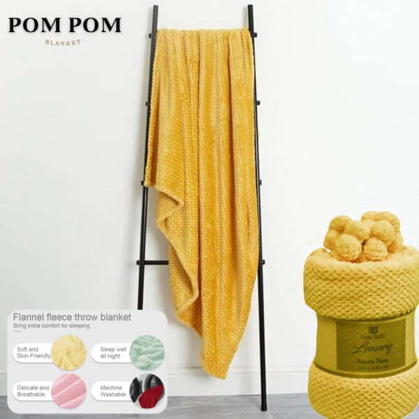 Waffle Pompom Honey Comb Throw Blanket Super Soft Luxurious Versatile Sofa Bedspread Travel Throw Double & King Sizes-Bedding Accessory