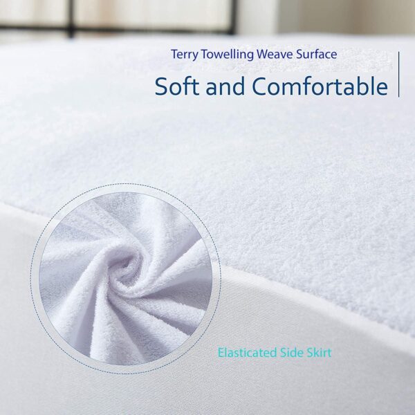 Luxury Waterproof Terry Mattress Protector in White, Matress Topper Single Size, Non-Noisy & Breathable, Single, 4FT/Small Double, Double, King, Super King Sizes - Image 4