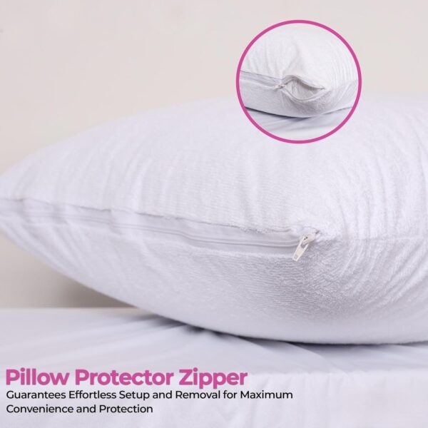 100% Waterproof Pack of 2 Terry Toweling Pillow Protectors, Zipped Pillow Case Cover (50 x 75 cm) - Image 2