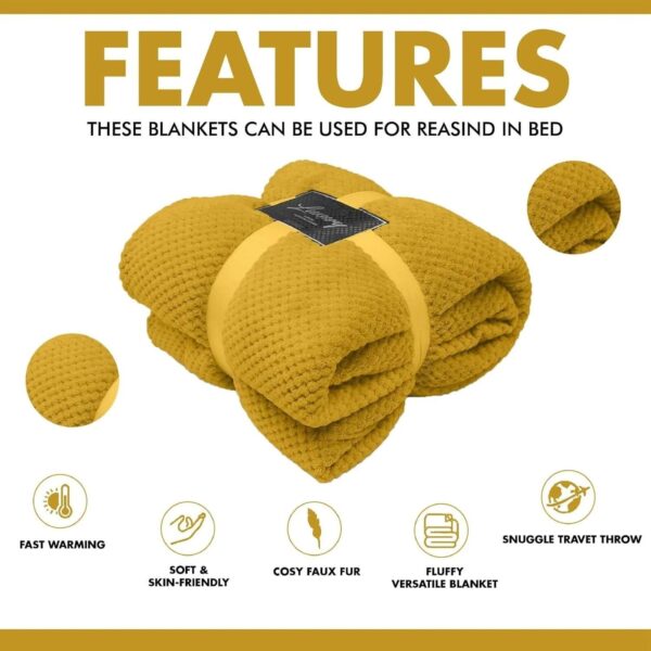 Waffle Pompom Honey Comb Throw Blanket Super Soft Luxurious Versatile Sofa Bedspread Travel Throw Double & King Sizes-Bedding Accessory - Image 4