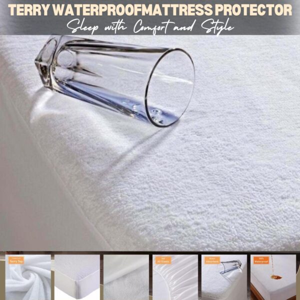 Luxury Waterproof Terry Mattress Protector in White, Matress Topper Single Size, Non-Noisy & Breathable, Single, 4FT/Small Double, Double, King, Super King Sizes