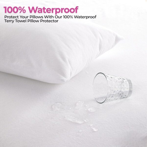 100% Waterproof Pack of 2 Terry Toweling Pillow Protectors, Zipped Pillow Case Cover (50 x 75 cm) - Image 3