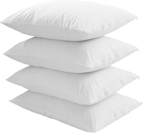 Soft , Breathable Luxurious Pack of 4 Terry 100% Waterproof Pillow Protectors with Zipper Closure - Standard Size 50 x 75 cm