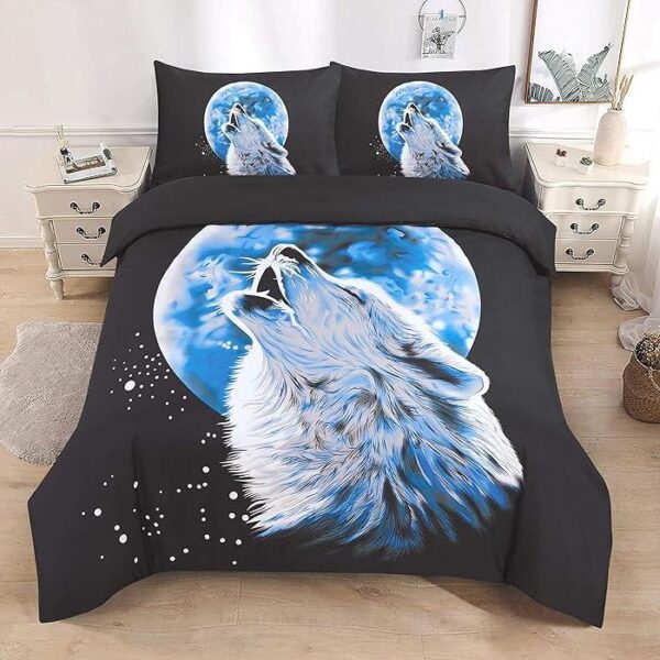 Stunning 3D Print Animal Duvet Cover Set Wolf Moonlight Available in Single, Double, and King Sizes complete Bedding Set