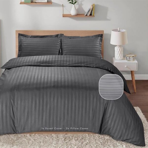 Microfiber Duvet Cover Satin Stripe Duvet Quilt Cover Bedding Set with Pillowcases Single Double King Super King Size Quilt Covers Washable Soft Reversible Soft Breathable Bed Covers