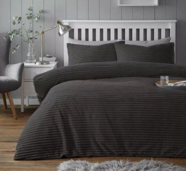 Chunky Ribbed Fleece Duvet Set with Pillowcases - Teddy Fleece Sherpa Extra Warm Bed Sets - All UK Sizes Single/Double/King - Image 2